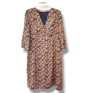 Boden floral pink and brown v-neck sheath midi dress 10L